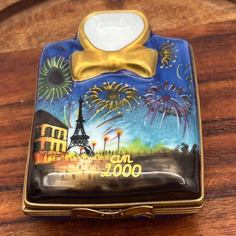 Limoges France Paris Millennium 2000 Hand Painted Porcelain Trinket Box Tuxedo